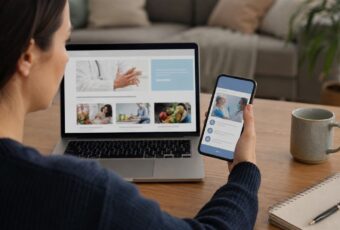 Persona compara información de salud en un teléfono y una página institucional