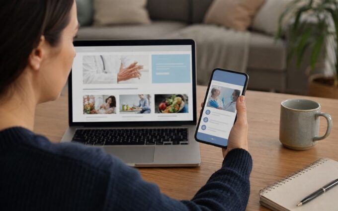 Persona compara información de salud en un teléfono y una página institucional